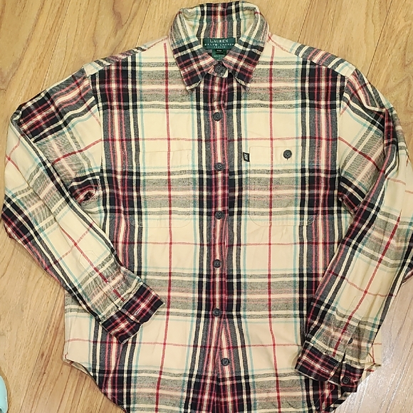 Lauren Ralph Lauren Tops - Lauren Ralph Lauren Cream Plaid Button-Down Shirt with Red & Green Accents